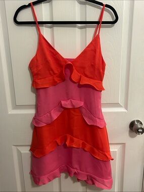 Women’s Pink & Orange Ruffle Mini Dress